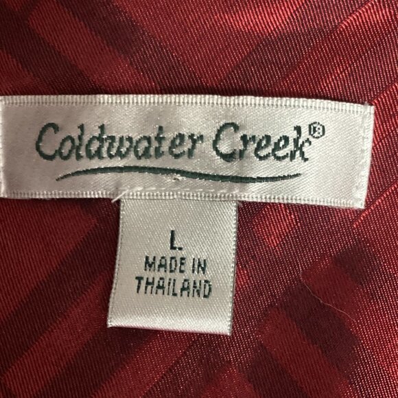 Coldwater Creek L Red Metallic Satin Plaid Full Zip Collared Dressy Top 183F - Picture 7 of 9
